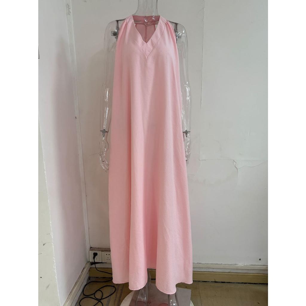 Plus Size Women's Summer Solid V-neck Flowy Maxi Dress Vacation Beach Dress for TikTok Independent Station