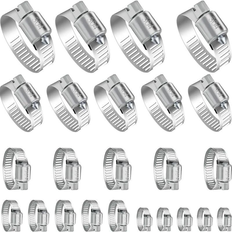 24pcs Hose Clamps Adjustable Metal Clip 304 Stainless Steel Screw Band Car Fuel Hose Clip Pipe Clamp 6-51mm Worm Gear Hose Clamp 24pcs 6-12mm