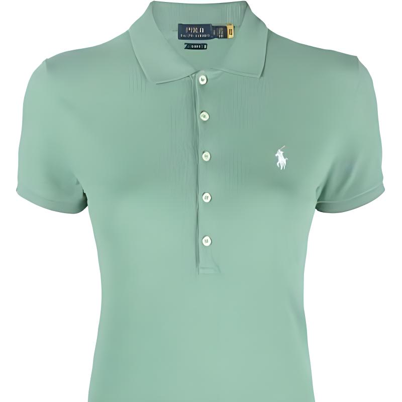 Polo Ralph Lauren Solid Color Logo Embroidered Vertical Button Slim Fit Short Sleeve Polo Shirt Women tops Green 211870237-031