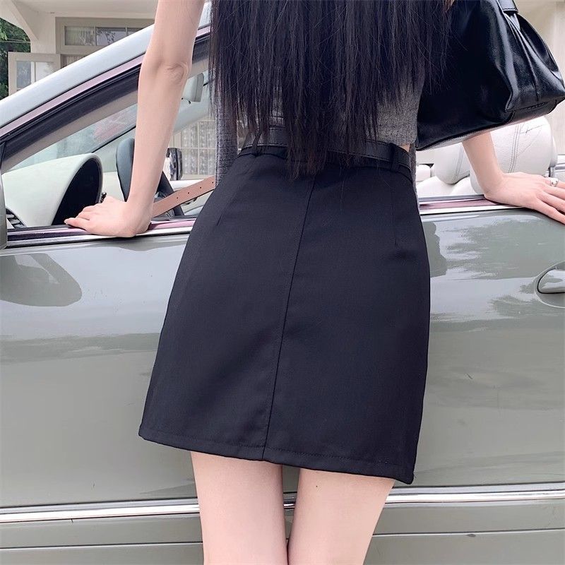 Grey High-Waisted Suit Short Skirt for Women Summer Academic Style Spicy Girl Versatile A-Line Bodycon Casual All-match Versatile Skirt