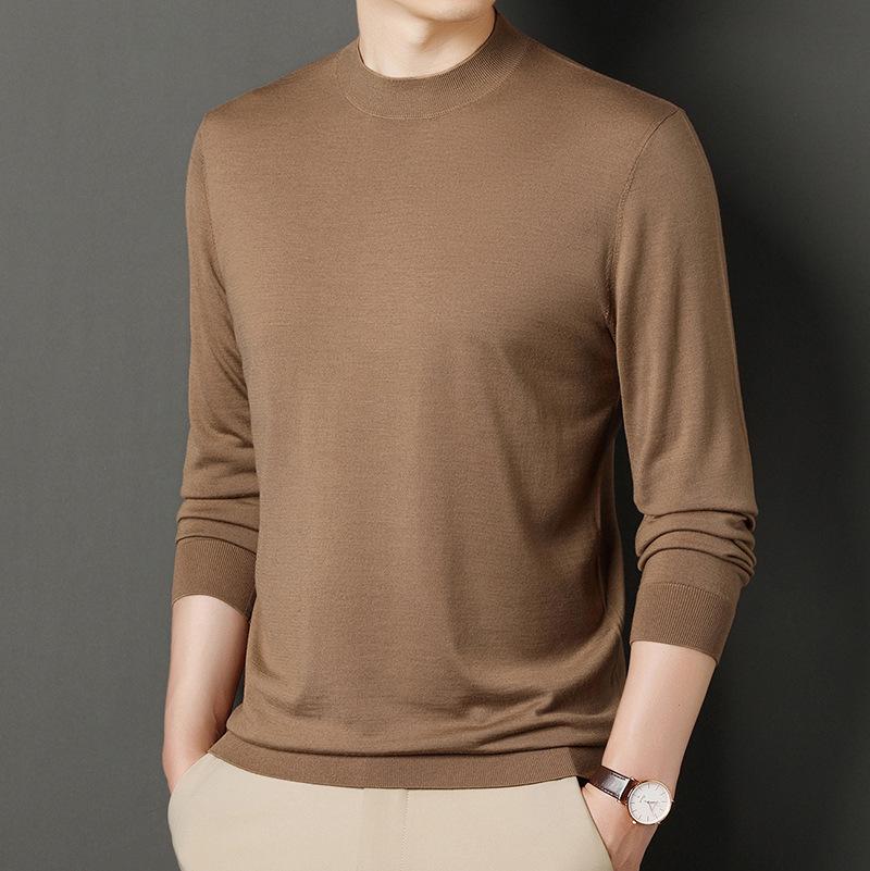 Men's High-Quality Imitation Wool Sweater: Autumn & Winter Warm Half-High Collar Base Layer