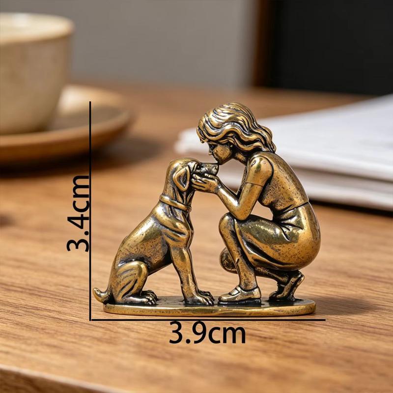 Messing Mädchen Hund Figur Haus Schreibtisch Ornament Retro Figur Kleine Dekorationshandwerke Kreative Dekoration
