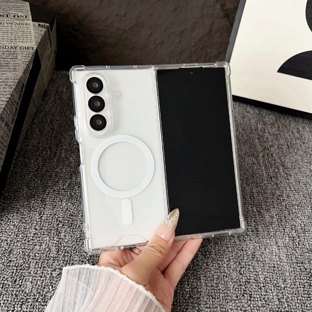Luxury Transparent for Magsafe Hard Case for Samsung Galaxy Z Fold 7 6 5 4 3 Zfold Magnetic Wireless Charging Airbag Slim Cover