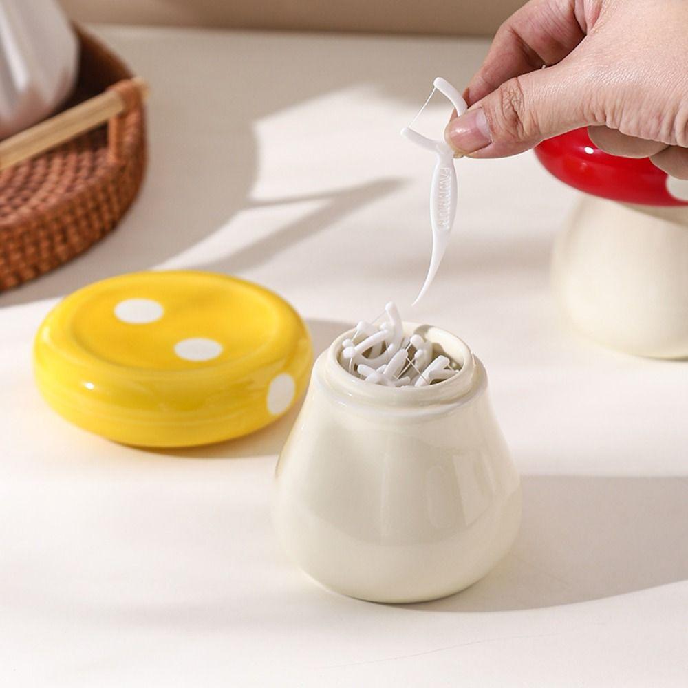 Dust-proof Dental Floss Storage Bottle Ceramics Toothpick Dispenser  Dressing Table