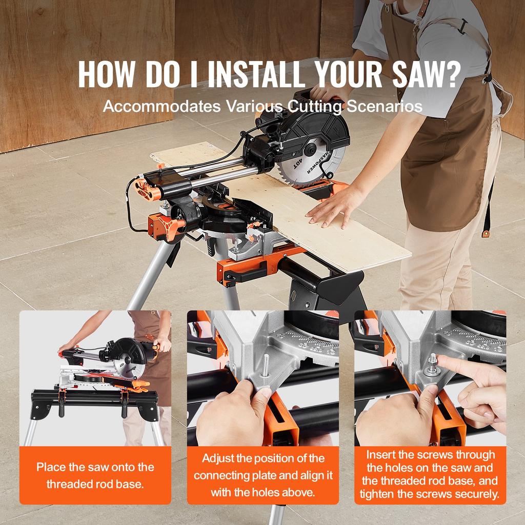 VEVOR Miter Saw Stand, 330lbs Load Capacity Steel Collapsible Stand for Miter Saw with One-piece Mounting Brackets Clamps