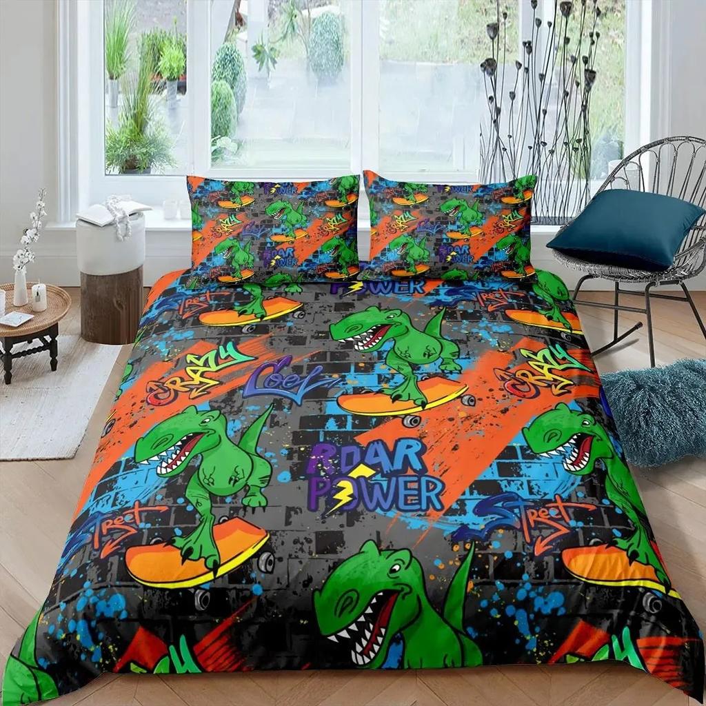 3D Dinosaur Duvet Cover Set Queen Size for Boys Dinosaur Bedding Set T-Rex Dinosaur Comforter Cover Bed Set Home Decor for Teens