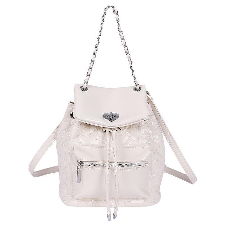 Rhombus bag women's new chain backpack fashion portable bucket bag texture travel backpack