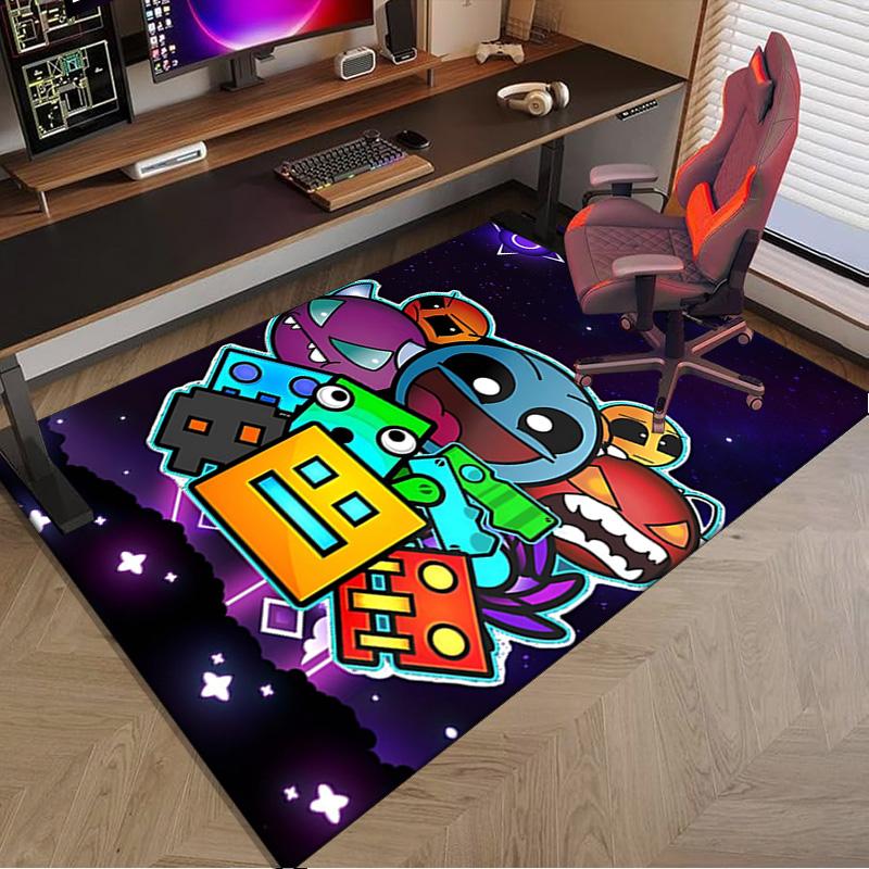 Colorful Geometry Dash Characters Area Rug Office rug, Chair Rug, Decor Carpet Livingroom bedroom Mat, Large Size Fan gifts Christmas gifts