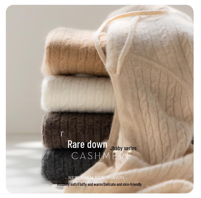 Women's Cable Knit Cashmere Hoodie: Loose, Soft, Warm, Long-Sleeve Pullover for Autumn and Winter