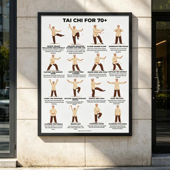 Plakát Tai Chi na židli Bez rámu Plakát s Tai Chi sestavou Jasné vizuální pokyny Tabulka cvičení vsedě pro seniory Začátečníky Jemné židle