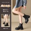 Thick-soled High-heeled Leather Martin Boots Women's Summer Versatile British Round-headed Short Boots Black Thick-heeled Polished Thin Boots