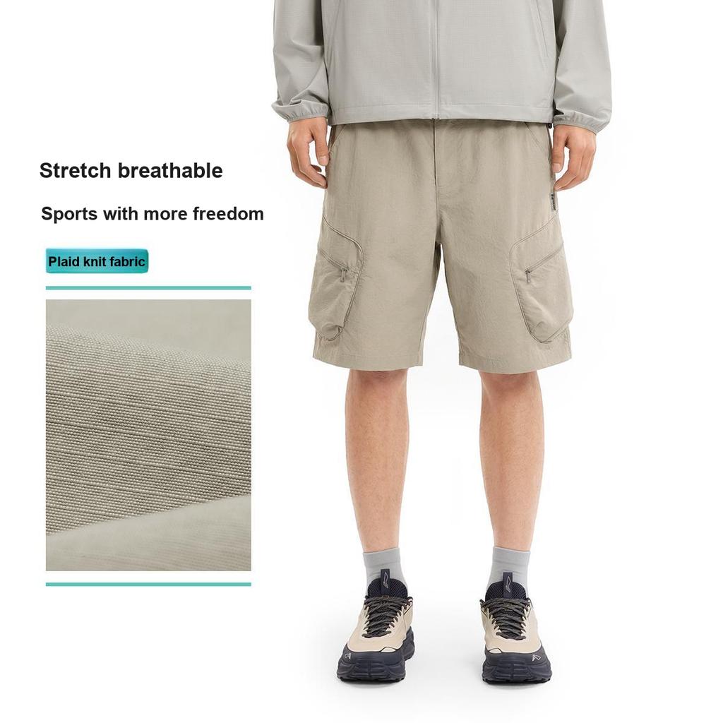 Li-Ning Outdoor CF Water-Resistant Breathable Stretch Multi-Pocket Sports Shorts Men Shorts Brown Gray AKSW011-4
