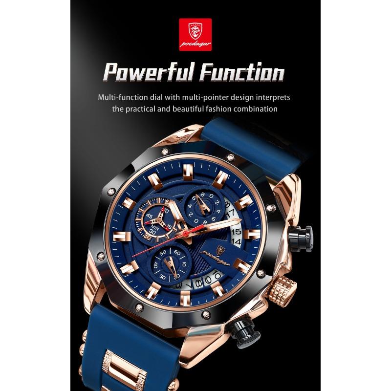 POEDAGAR Orologio Militare da Uomo di Lusso Impermeabile Luminoso Data Sportivo Cronografo Cinturino in Silicone Orologi al Quarzo