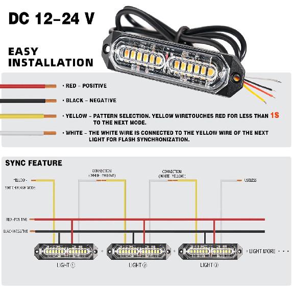 8Pcs Amber White Surface Mount Emergency Strobe Lights For Trucks, Ultra Slim Grille Warning Flashing Light Bar For Vehicles/Car