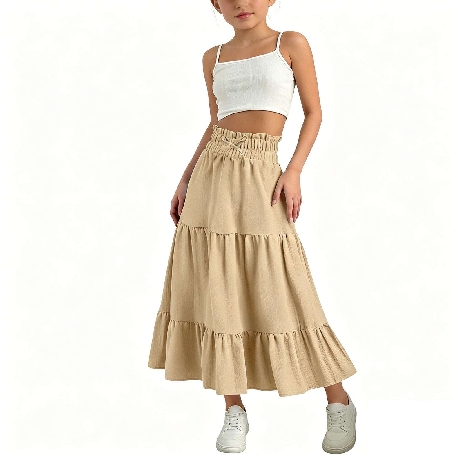 

Children s Casual Tiered Cake Skirt, Long Skirt, And Half-length Skirt 120 бежевый