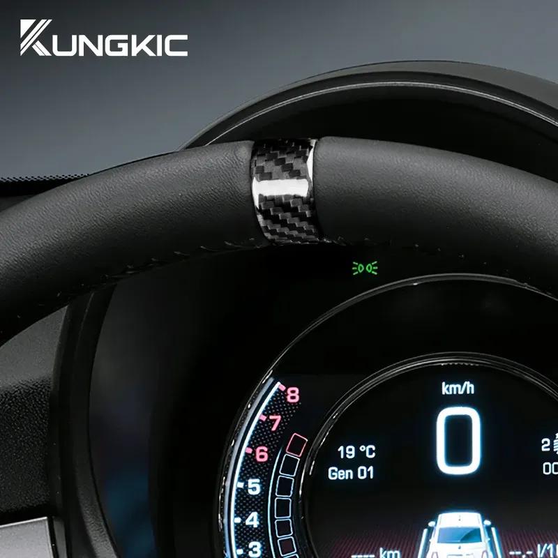 For Fiat 500 Abarth 595 695     Real Hard Carbon Fiber Trim Sticker Car Steering Wheel Ring Accessories