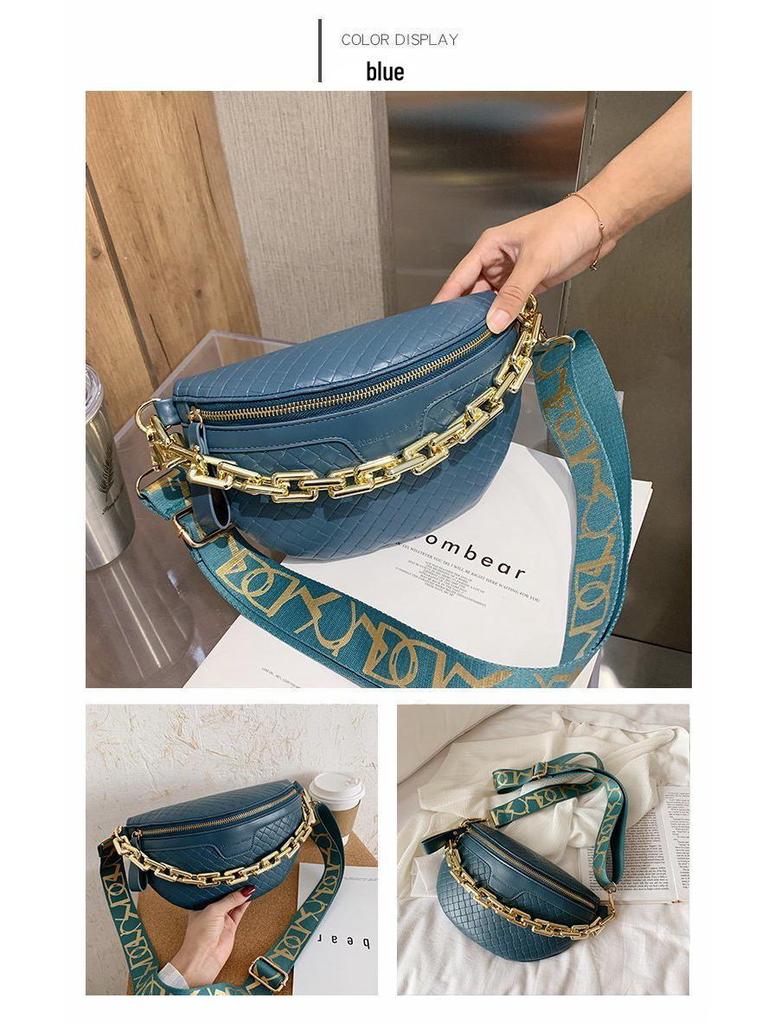 2021 Trendy Women's Plaid PU Crossbody Bag with Thick Chain