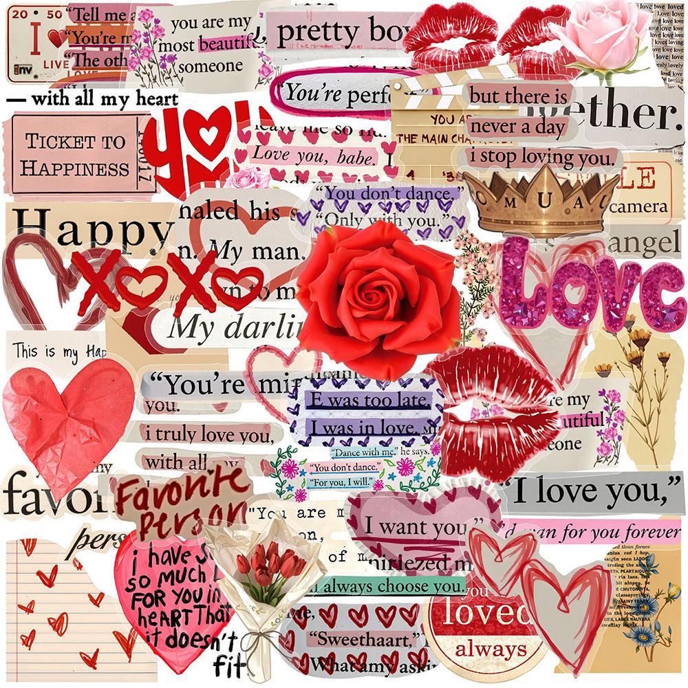 10/30/50pcs Love Valentine's Day Graffiti Stickers Transparent English Text Cartoon Sticker Guitar Scrapbook Phone Decals Decor