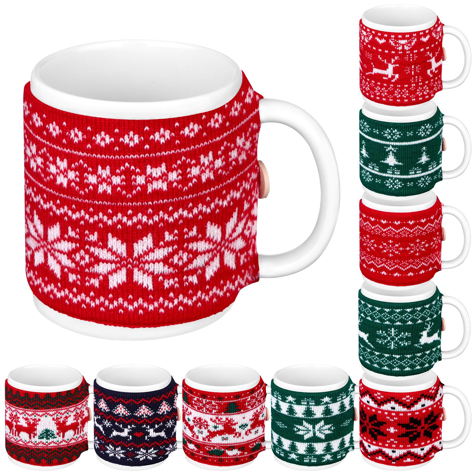 

10Pcs Cup Cozy Christmas Coffee Mug Cozy Sleeve Knitted Crochet Sleeves Reusable Knitted Crochet Cup Sleeves With Buttons Knitte