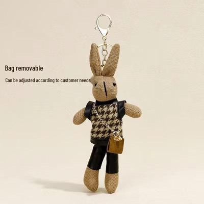 Llavero de Figura de Dibujos Animados de Conejo con Patrón de Espiga y Colgante de Bufanda