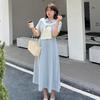 Zhi Xuan Plus Size Women's College Style Shawl Polo Collar Waist-Cinching Slimming Long Dress