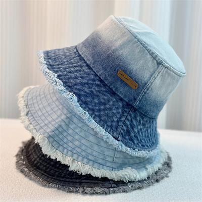 Spring New Gradual Change Raw Edge Washed Denim Bucket Hat Women's Leisure Sunshade Sunscreen Hat Women's Bucket Hat