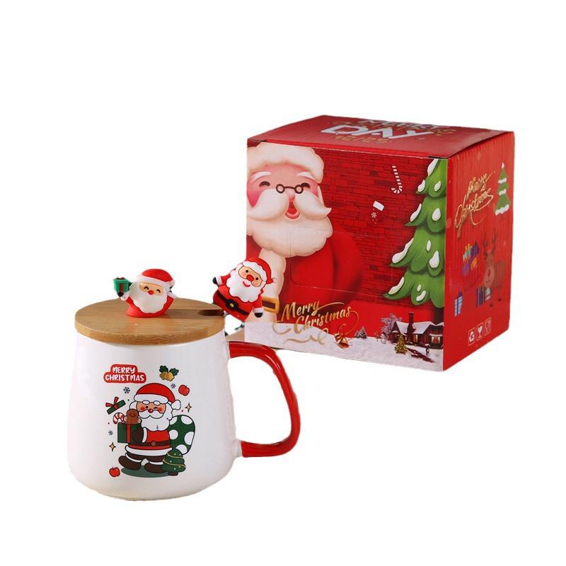Adorable Santa Claus Ceramic Mug with Lid and Spoon Gift Set