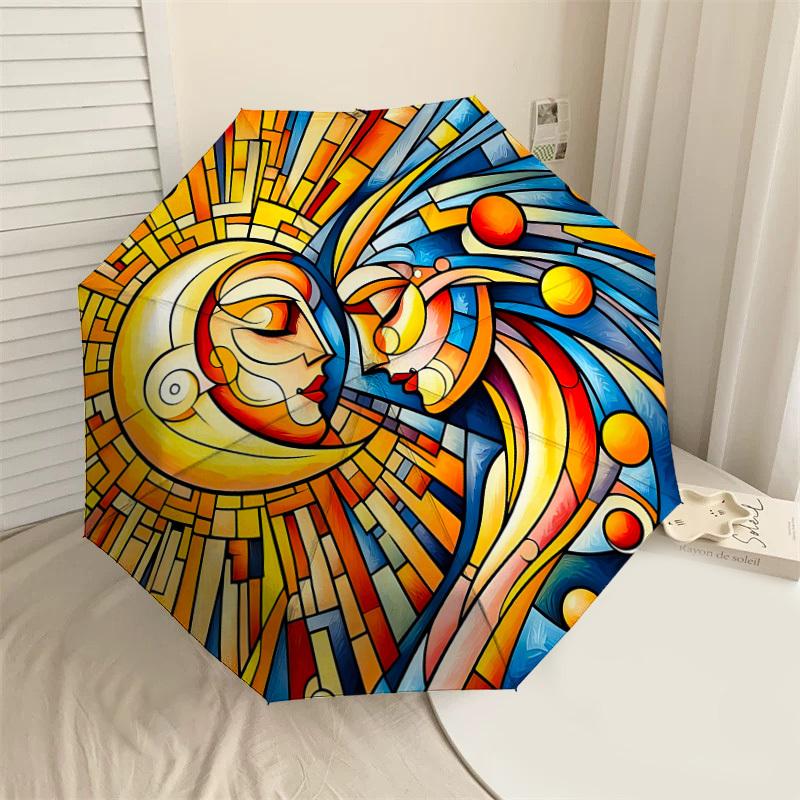 

1PC abstract art Automatic Open/Close Umbrella with Windproof, 8-Rib Sturdy Canopy, Durable Ribs, Fashionable Design1344A