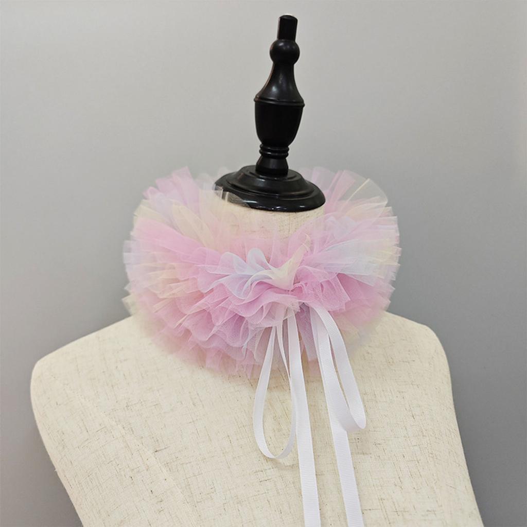 Women Colorful Mesh Layering Ruffled False Collar Ties Up Chokers Shawl Wrap Renaissances Small Neck Ruff Necklace Scarf