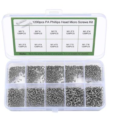 Kit de Tornillos Mini Micro de 1200 Piezas: Tornillos M1/M1.2/M1.4/M1.7 de Cabeza Redonda Phillips