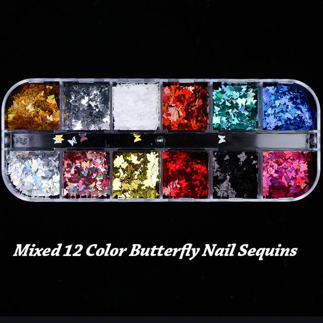 Mirror Sparkly Butterfly Nail Sequins Paillette Mixed Colors Nail Holographic Glitter 3D Flakes Slices Art Accessories