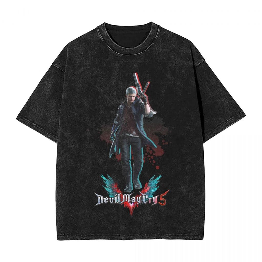 Devil May Cry T Shirt Washed Oversized Streetwear Hip Hop Vintage TShirts for Men Women Clothing Short Sleeve Cotton Tee Shirt