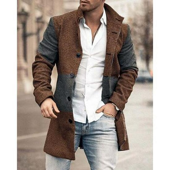Men's Woolen Mid-Length Digital Print Coat - Autumn/Winter Collection