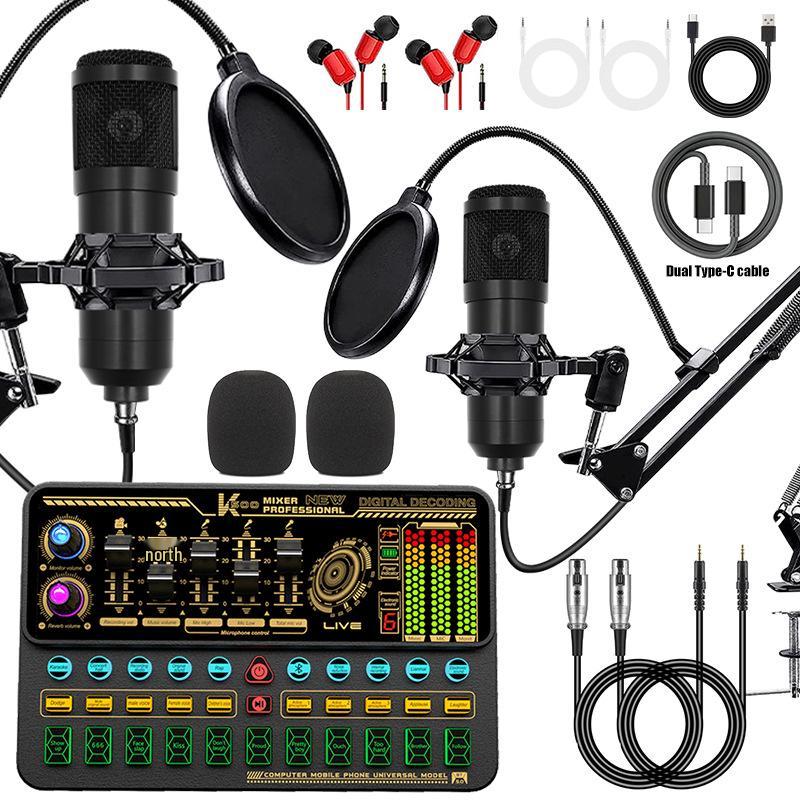 Mobile Phone Sound Card Type-C Converter & Microphone Set for English Podcasting & Live Broadcasts - F998