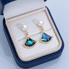 Color Abalone Shell Natural Freshwater Pearl Stud Earrings Women's Earrings Silver Needle High-end Jewelry