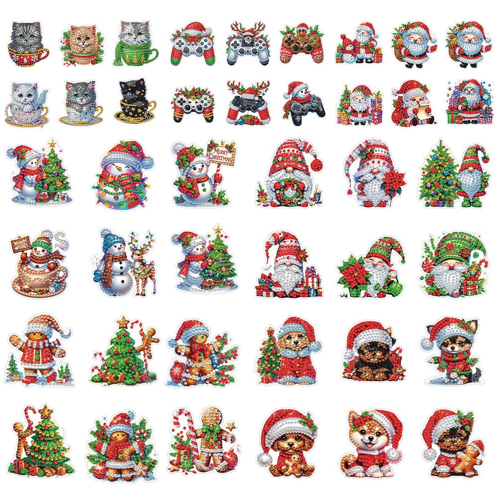 6pcs 2D Flat Xmas DIY Diamond Art Refrigerator Sticker Diamond Art Kits Crystal Refrigerator Magnet for Home Kitchen Decoration