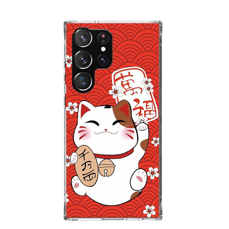 Lucky Cat Maneki Neko Japanese Phone Case For Samsung Galaxy S25 Edge S24 S23 S22 S21 FE S20 Ultra S10 Plus + Art Customized Coq
