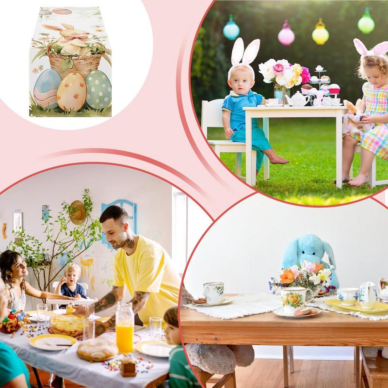 Easter Rabbit Table Runner Linen Bunny Eggs Printing Rectangular Cloth Place mat Washable Easter Decoration For Home Kitchen