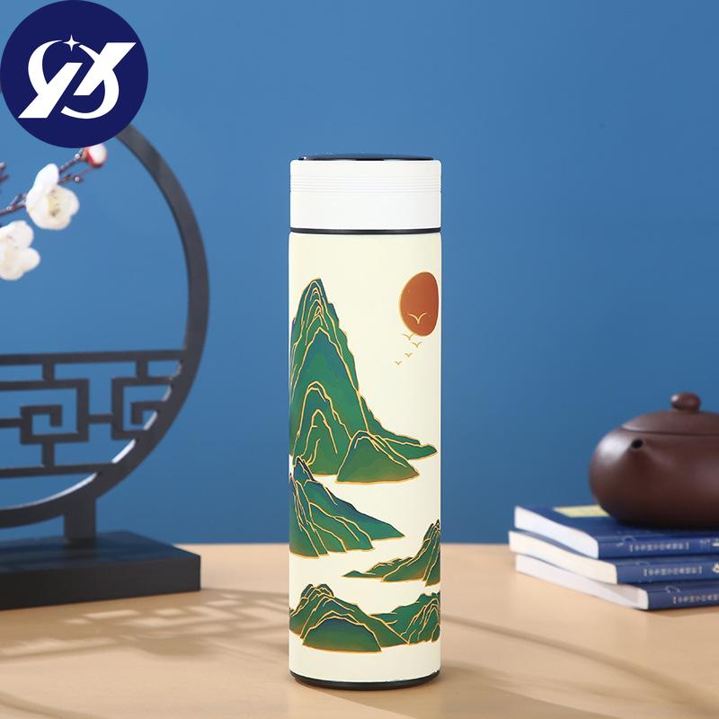 500ml 304 Stainless Steel Insulation Thermos Mug Chinese Style Smart Display Temperature Mug