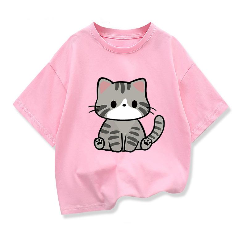 Original Design Summer Children Clothing Kids Short Sleeve t shirts Cute Litle Cat Graphic Boys Girls Casual Loose Tee Tops