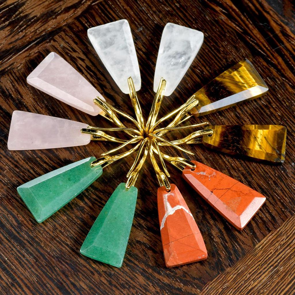 Faceted Trapezoidal Natural Stone Earrings for Women - Luxury Tiger Eye Danglers