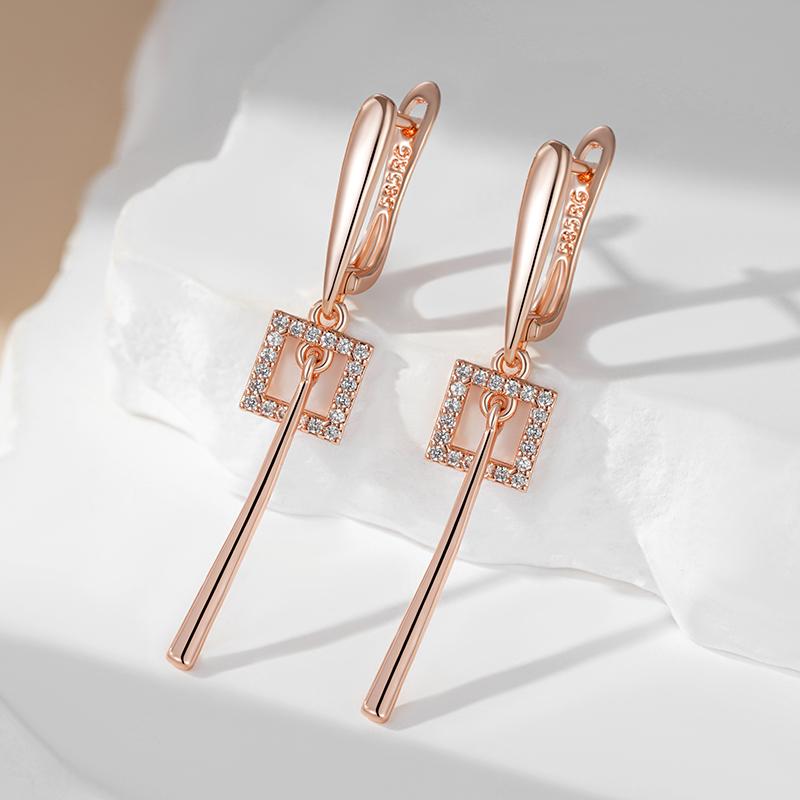 Simple Glossy Long Dangle Earrings For Women Fashion  Rose Gold Color Natural Zircon High Quality Daily Fine Jewelry