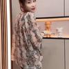 Women Summer Square Collar Chiffon Shirt Design Printing Drawstring Sun Protection Shirt Causal 3/4 Sleeve Tops