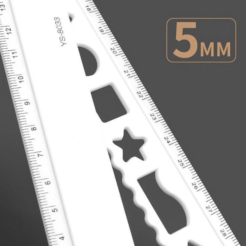 5Pieces Portable Folding Geometrics Drawing Ruler Set Plastic Drawing Tool with Clear Marking for Students Engineers