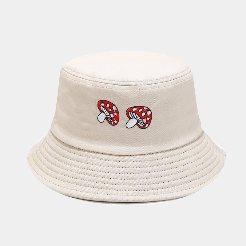 Korean Style Women's Mushroom Embroidery Bucket Hat - Face-Slimming, Outdoor Sun Protection for Summer