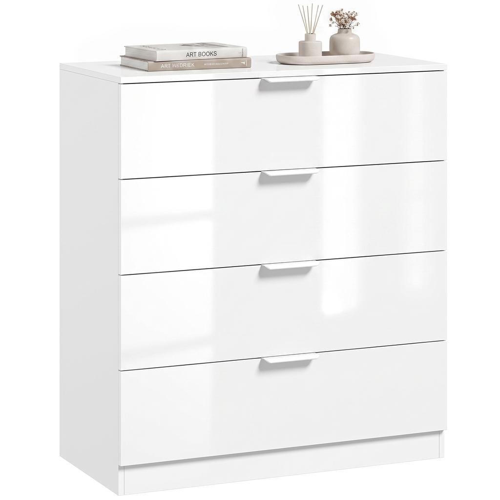 High Gloss 4-Drawer Chest of Drawers, Space-Saving Bedroom Storage Unit with Smooth Runners, White