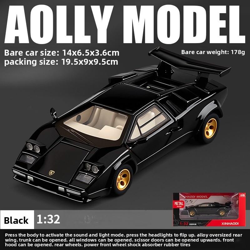 1:32 Countach LP500S Supercar Spielzeugauto Modell Rad Lenkung Geräusch und Licht Kinderspielzeug Sammlerstücke Geburtstagsgeschenke