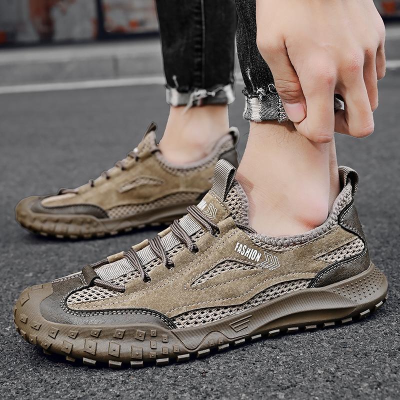 Fashion 2025 Men Sneakers Mesh Breathable Top Layer Leather Men Sports Shoes Outdoor Mesh Hollowed Out Running Shoes Men Shoes