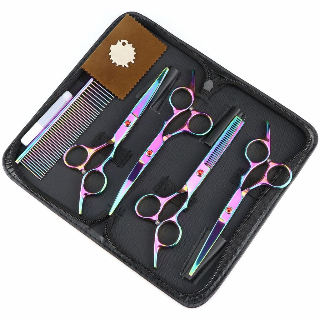 6.0/7 Inch, Color 4 Packs, Pet Beauty Scissors, Straight Scissors, Set Steel Comb Cross-Border