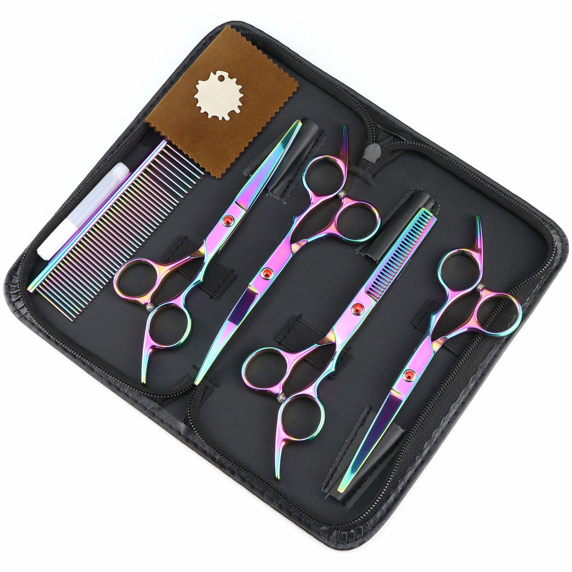 6.0/7 Inch, Color 4 Packs, Pet Beauty Scissors, Straight Scissors, Set Steel Comb Cross-Border 6.0inch colorful 4-piece set + steel comb